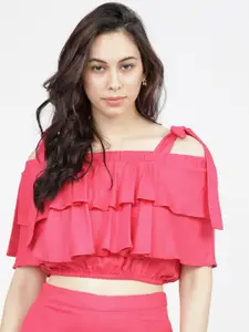 Tokyo Talkies Pink Shoulder Straps Bardot Crop Top