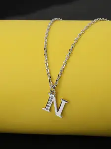 Carlton London Silver-Toned Rhodium-Plated CZ-Studded Handcrafted Necklace