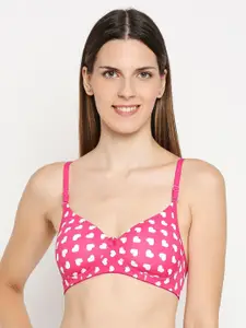 Lady Love Women Pink & White Hearts Printed Non-Wired Full Coverage T-shirt Bra