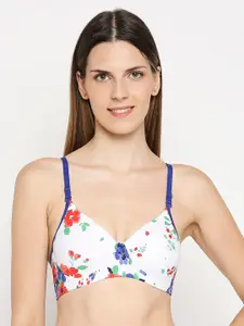Lady Love White & Blue Floral T-shirt Bra Heavily Padded