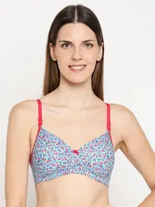 Lady Love Blue & Pink Floral Heavily Padded T-shirt Bra