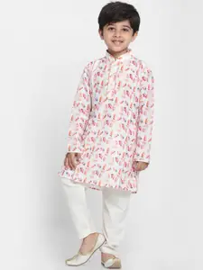 VASTRAMAY Boys White Floral Printed Regular Kurta with Pyjamas