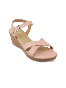 Metro Woman Pink Wedge Sandals with Buckles