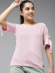 UTH by Roadster Girls Pink Solid Cotton Top