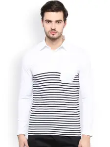 Hypernation Men White Striped Polo T-Shirt