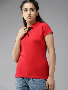 UTH by Roadster Girls Red Polo Collar Pure Cotton T-shirt