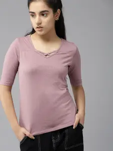 UTH by Roadster Girls Mauve Solid Pure Cotton Top