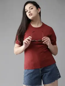 UTH by Roadster Girls Maroon Solid Cotton Top