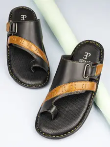 El Paso Men Black & Tan Comfort Sandals