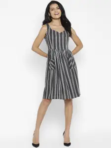 DEEBACO Grey Striped Dress With Pockets