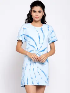 iki chic Women Blue Tie and Dye A-Line T-Shirt Dress