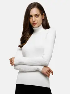 98 Degree North Women White Ribbed Pullover