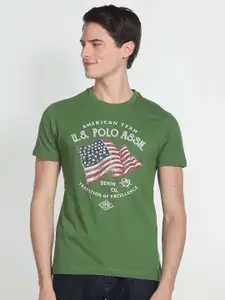 U.S. Polo Assn. Denim Co. Men Green & forest green Typography Printed Applique T-shirt