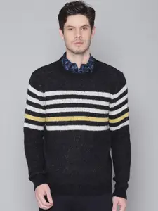 Antony Morato Men Black & White Striped Woollen Pullover