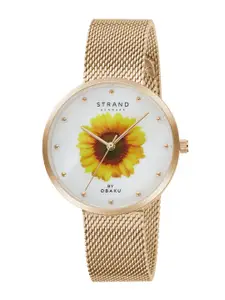 STRAND BY OBAKU Women White Embellished Dial & Gold Toned Bracelet Style Analogue Watch S700LXVWMV-DS