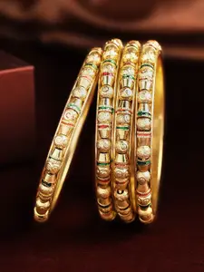 Rubans Set Of 4 24K Gold-Plated Red & Green Enamelled Handcrafted Bangles