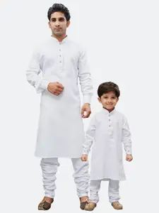 VASTRAMAY Boys White Solid Pure Cotton Regular Kurta With Churidar