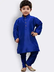 VASTRAMAY Boys Blue Solid Kurta with Churidar