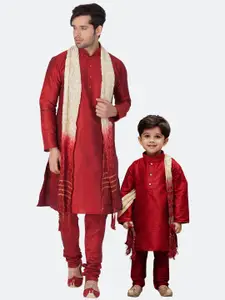 VASTRAMAY Boys Maroon Regular Kurti with Pyjamas & With Dupatta