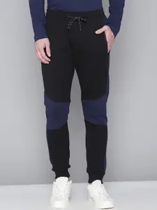 Antony Morato Men Black & Blue Colourblocked Slim-Fit Cotton Joggers