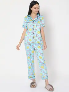 Smarty Pants Women Blue Printed Night Suit