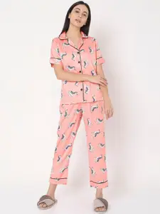Smarty Pants Women Peach Zebra Printed Night Suit