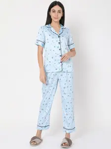 Smarty Pants Women Blue Floral Printed Night Suit
