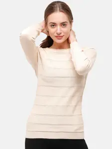 98 Degree North Women Cream-Coloured Pullover