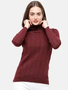 98 Degree North Women Burgundy Striped Pullover