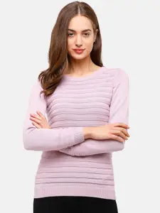 98 Degree North Women Purple Self Design Pullover