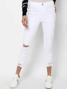 AMERICAN EAGLE OUTFITTERS Women White Slim Fit High-Rise Mildly Distressed Jeans