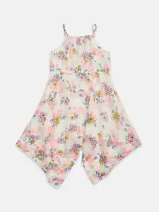 Pantaloons Junior Girls Off White and Pink Floral Georgette A-Line Dress