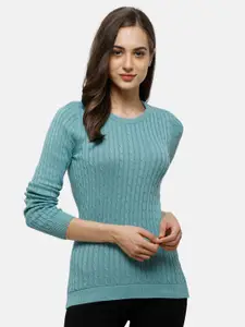 98 Degree North Women Teal Ribbed Pullover