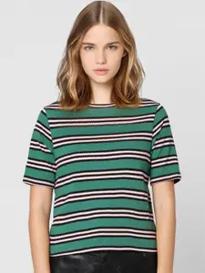 ONLY Women Green Striped T-shirt