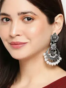 OOMPH Silver-Toned & White Contemporary Oxidised Chandbalis