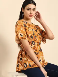 all about you Brown & Black Floral Printed Empire Top