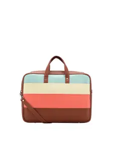 Toteteca Women Tan & Peach-Coloured Striped PU Laptop Bag