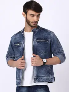 VOXATI Men Blue Washed Denim Jacket