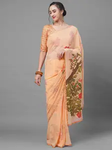 Mitera Orange & Pink Floral Saree
