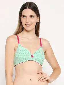 Lady Love Green & Pink Non Wired Full CoverageT-shirt Bra