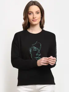 Club York Women Black Graphic Printed Sweatshirt