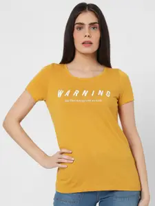 Vero Moda Women Yellow Typography Printed T-shirt