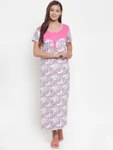 Claura Woman Pink Printed Maxi Nightdress
