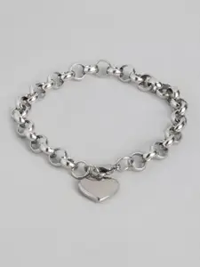 Peora Women Silver-Plated Heart Charm Bracelet