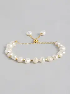 Peora Women White & Gold Plated Pearls Charm Bracelet