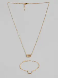 Peora Gold Plated Aquarius Horoscope Zodiac Sign Pendant & Bracelet Combo