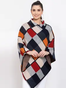 513 Women Beige & Grey Checked Lapel Shrug