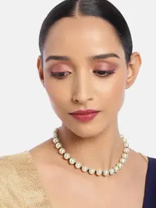 I Jewels Green & Off White Gold-Plated Necklace