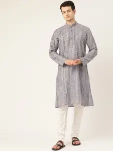 RAJUBHAI HARGOVINDAS Men Blue & Beige Handloom Kurta