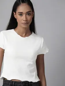 Roadster Women White Ribbed Crop Top